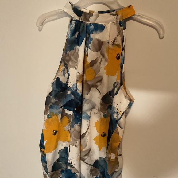 Tops - Floral Halter/Tank Top with Yellow and Blue Accents